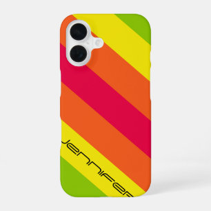 Yellow Orange Pink Green Blue Stripe, Name, iPhone 16 Case