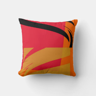 Yellow Orange Pink Retro Abstract Art Deco Cushion