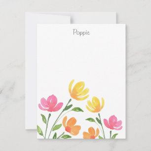 Yellow, Orange, Pink Watercolor Floral Stems Card