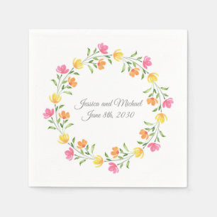 Yellow, Orange, Pink Watercolor Floral Wreath Napkin