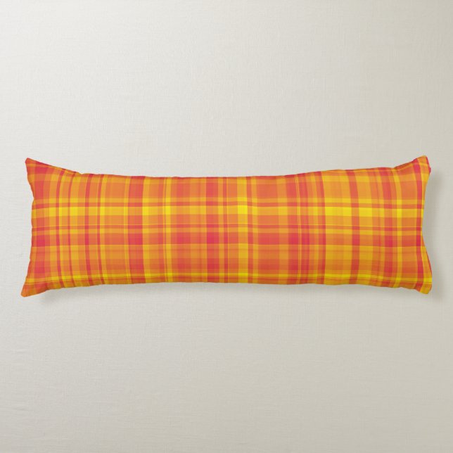 Yellow Orange Plaid Pattern Body Cushion (Front)