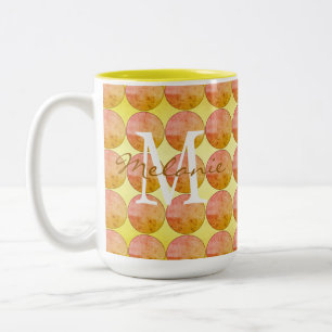 Yellow Orange Polka Dot Monogram Two-Tone Coffee Mug