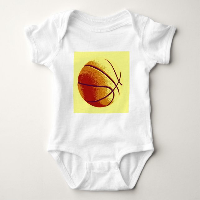 Yellow Orange Pop Art Basketball Baby Bodysuit (Front)