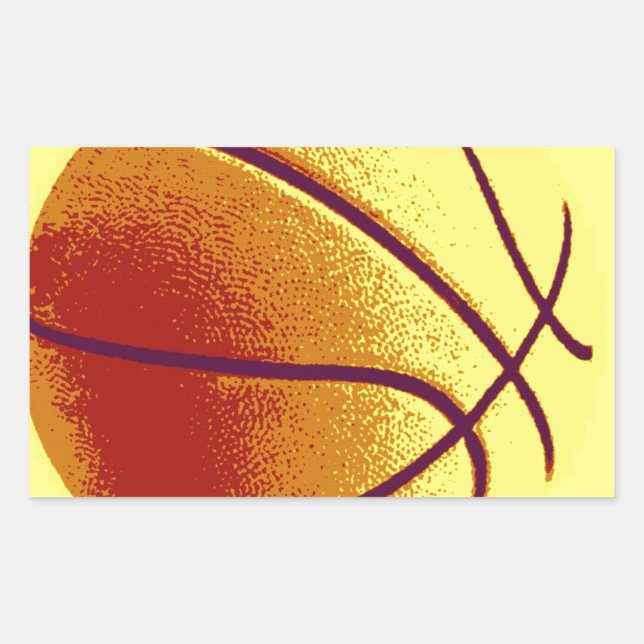 Yellow Orange Pop Art Basketball Rectangular Sticker (Front)