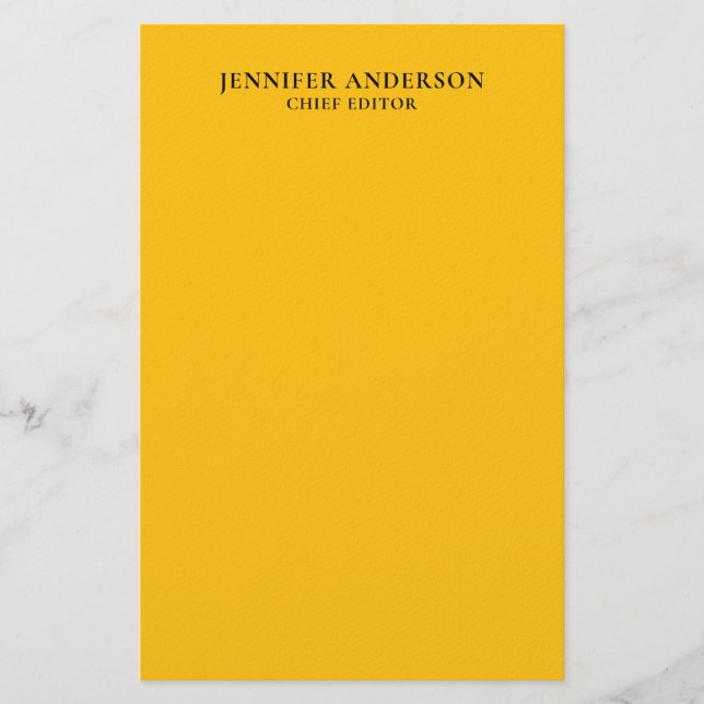 Yellow Orange Professional Modern Plain Minimalist Stationery (Front)