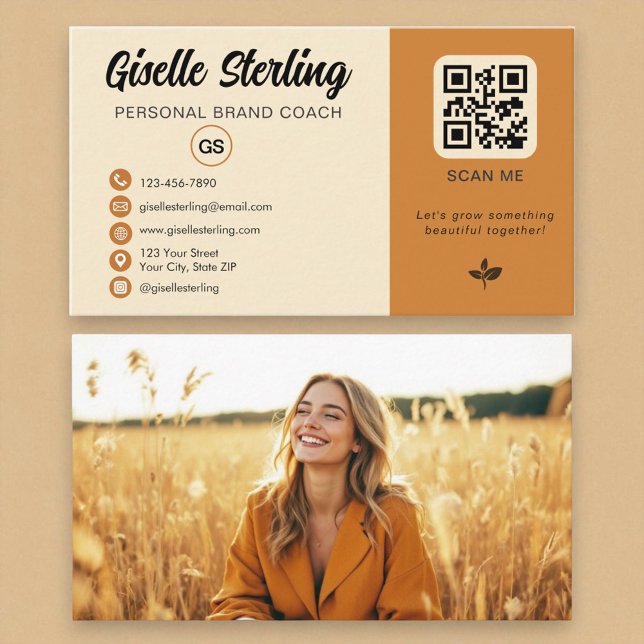 Yellow Orange QR Code Photo Monogram Social Media  Business Card (Creator Uploaded)