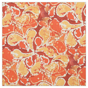 Yellow Orange Red Bali Batik Style Paisley Pattern Fabric