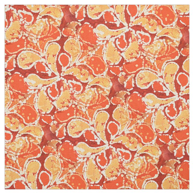 Yellow Orange Red Bali Batik Style Paisley Pattern Fabric (Swatch)