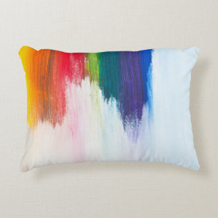 Yellow, orange, red, green, and blue abstract pain decorative cushion
