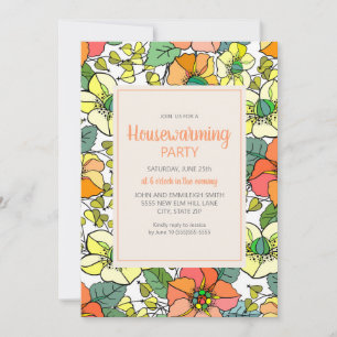 Yellow Orange Retro Vintage Floral Housewarming 