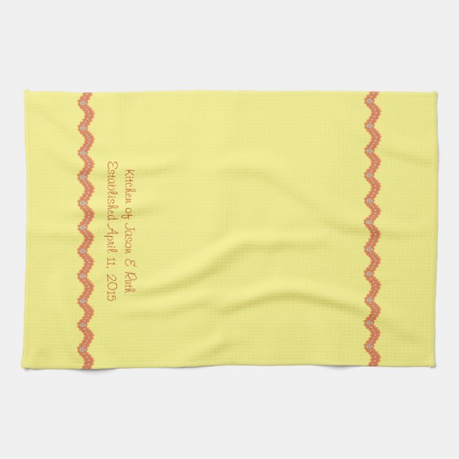 Yellow Orange RicRac Monogram Tea Kitchen Towel (Horizontal)