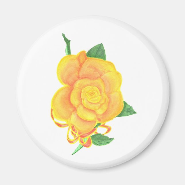 Yellow Orange Rose Red Ribbon Painting, Magnets (Front)