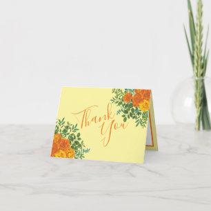 Yellow Orange Rose Wedding Elegant Thank You Card
