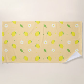 Yellow Orange Seamless Pattern with White Flowers Beach Towel