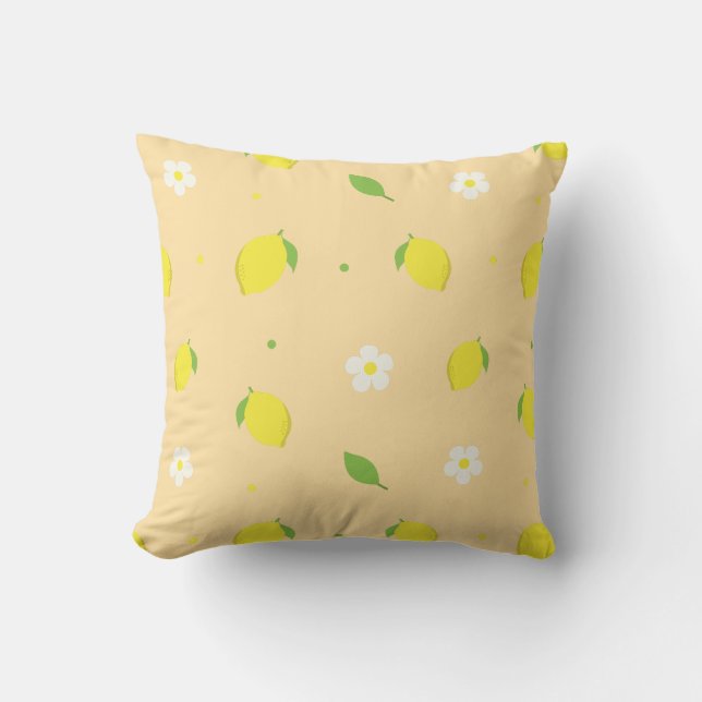 Yellow Orange Seamless Pattern with White Flowers  Cushion (Front)