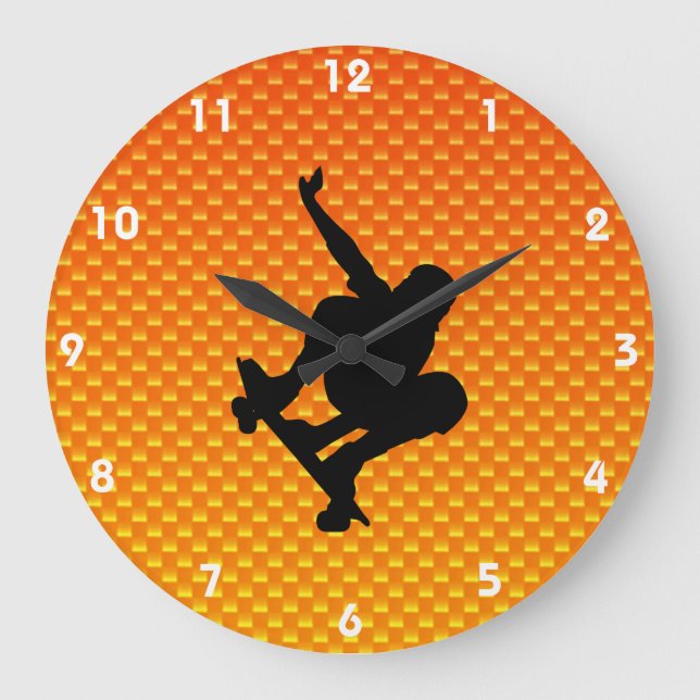 Yellow Orange Skateboarding Large Clock (Front)