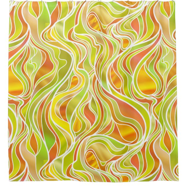 Yellow Orange Stained Glass Abstract Shower Curtain (Front)
