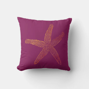Yellow Orange Starfish Pink Wine Red Coastal Beach Cushion