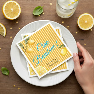 Yellow Orange Stripe Ciao Bambino Baby Shower Napkin