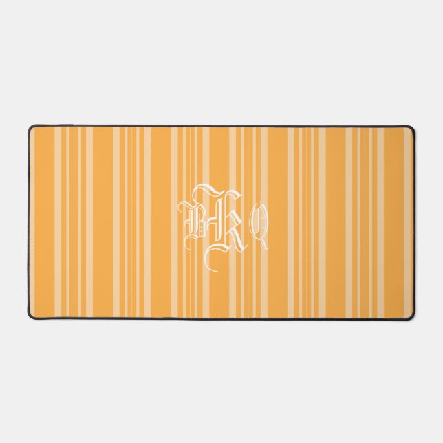 Yellow Orange Stripes White Monogram Desk Mat (Front)