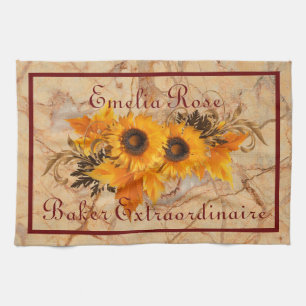 Yellow Orange Sunflower Bouquet Personalized  Tea Towel
