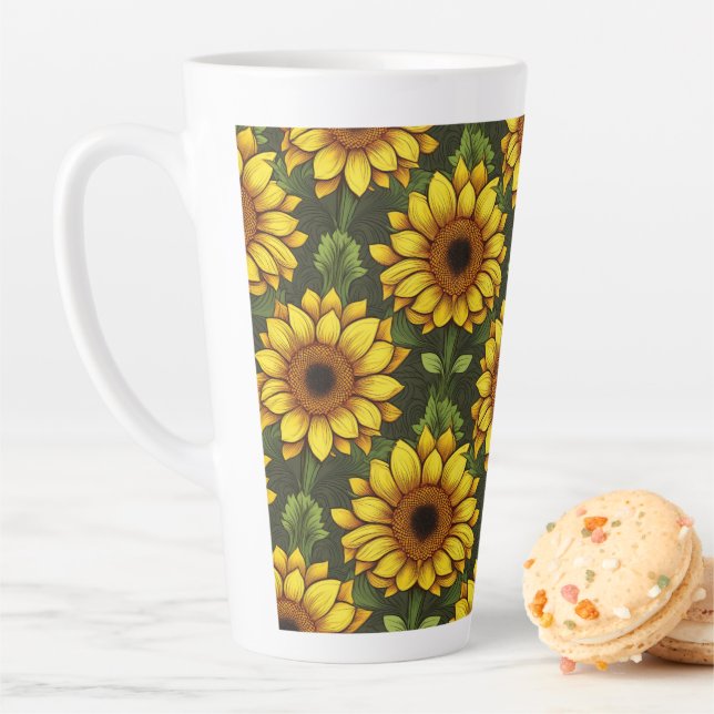 Yellow Orange Sunflower with Green & Brown Latte Mug (In Situ)