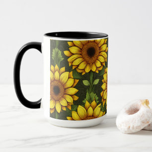 Yellow Orange Sunflower with Green & Brown Mug