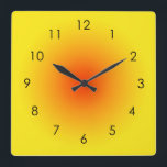 Yellow Orange Sunny Gradient Ombre Aura Square Wall Clock<br><div class="desc">Beautiful digital watercolor yellow to orange gradient ombre design. Gradient summer gifts.</div>