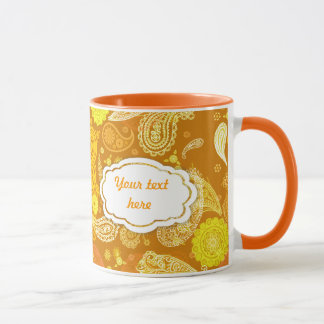 Yellow orange sunny paisley customisable mug