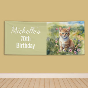 Yellow Orange Tabby Kitten Cat 70th Birthday Banner