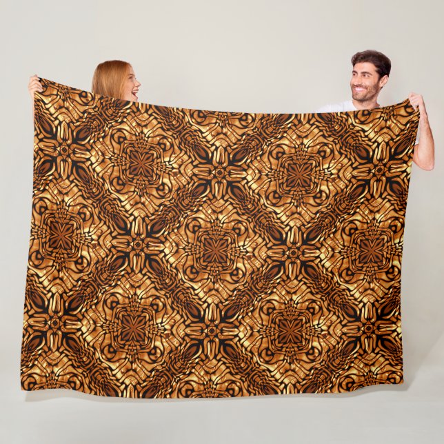 Yellow Orange Taupe Brown Hip Bohemian Bali Art Fleece Blanket (In Situ)
