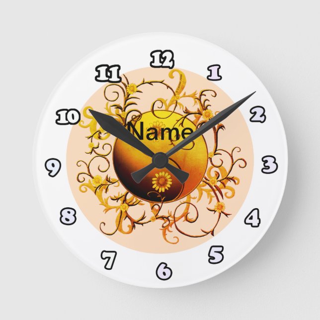 Yellow orange Tribal Yin Yang clock (Front)
