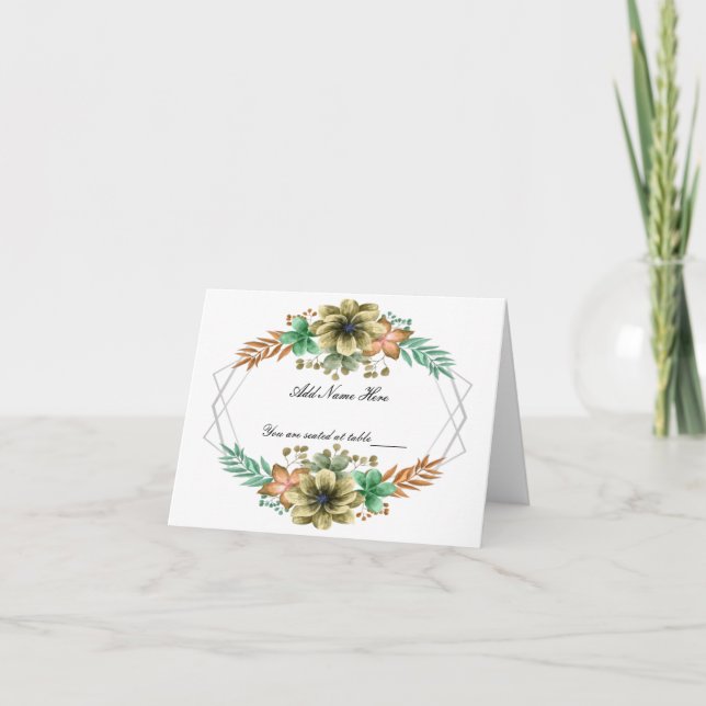 Yellow Orange Watercolor Floral Wedding Table Card (Front)