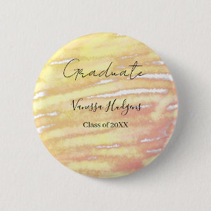 Yellow orange watercolor graduation add name year 6 cm round badge