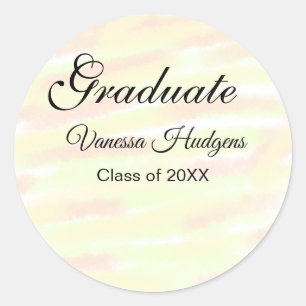 Yellow orange watercolor graduation add name year  classic round sticker