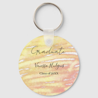 Yellow orange watercolor graduation add name year  key ring