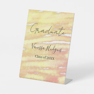 Yellow orange watercolor graduation add name year  pedestal sign
