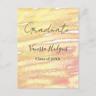 Yellow orange watercolor graduation add name year  postcard