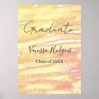 Yellow orange watercolor graduation add name year  poster