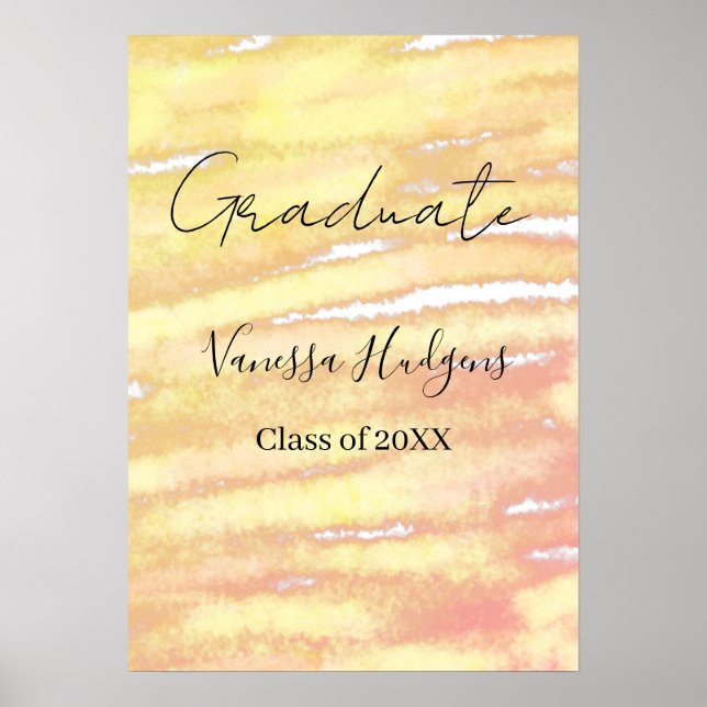 Yellow orange watercolor graduation add name year  poster (Front)