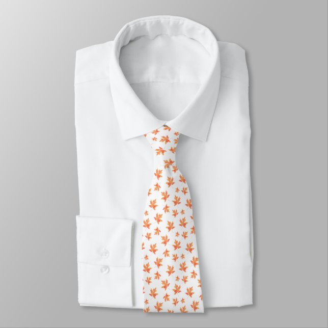 Yellow Orange Watercolor Maple Leaf Pattern Tie (Tied)