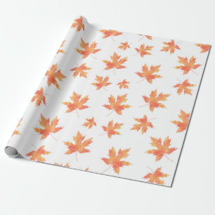 Yellow Orange Watercolor Maple Leaf Pattern Wrapping Paper