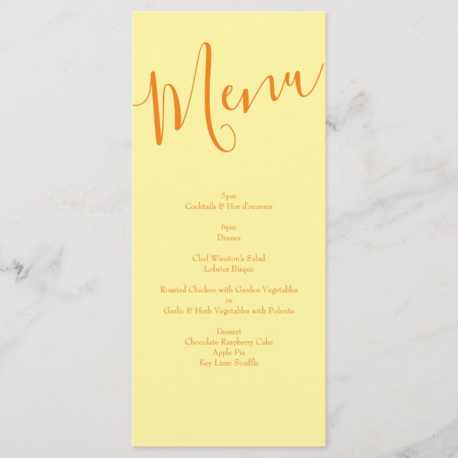Yellow Orange Wedding Floral Roses Menu (Front)