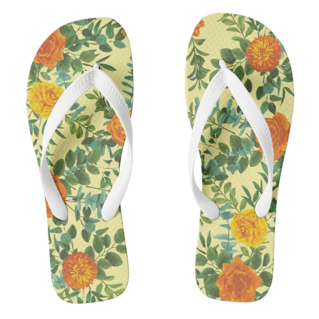 Yellow Orange Wedding Floral Thongs (Footbed)