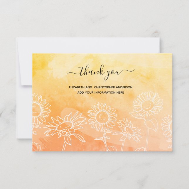 Yellow Orange White Floral Calligraphy Elegant Thank You Card (Front)