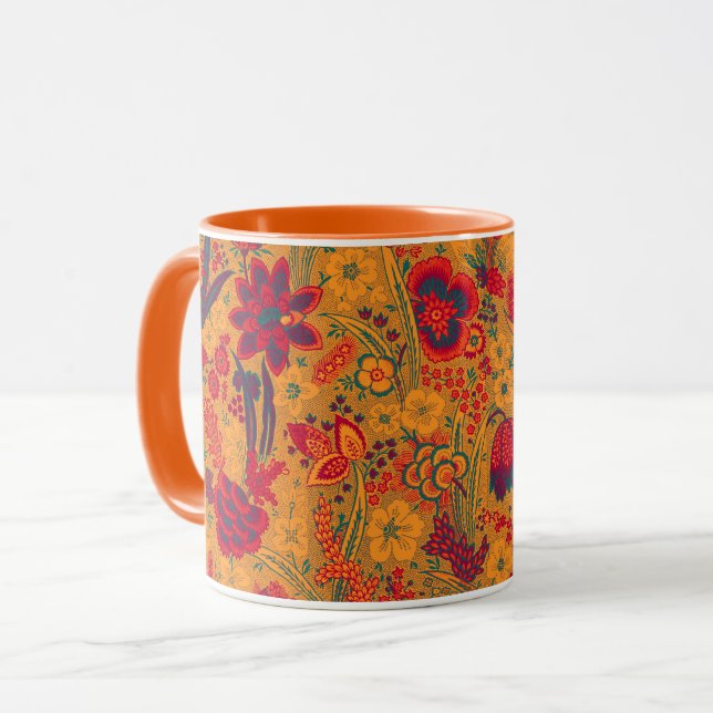 YELLOW ORANGE WILD FLOWERS TULIPS,LEAVES FLORAL  MUG (Front Left)