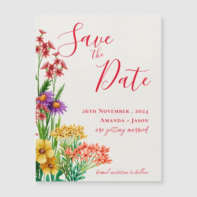 Yellow Orange Wildflowers Wedding Save the Date (Front)