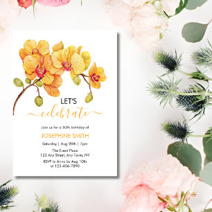 Yellow Orchid Flower Blossom 50th Birthday Invitation