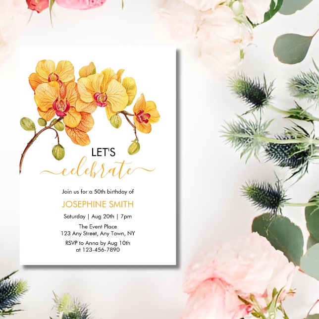 Yellow Orchid Flower Blossom 50th Birthday Invitation (Creator Uploaded)