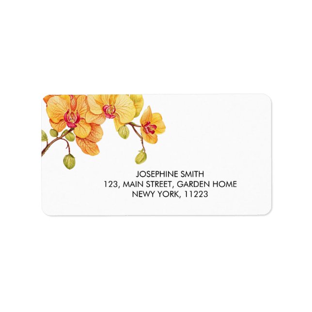 Yellow Orchid Flower Blossom Address Label (Front)